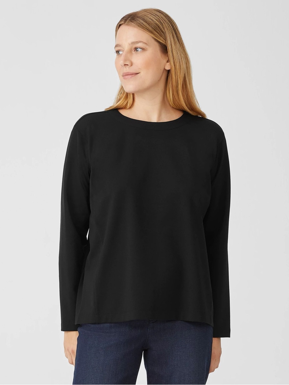 NWT Eileen Fisher Black Long-Sleeve Crewneck Top size large petite